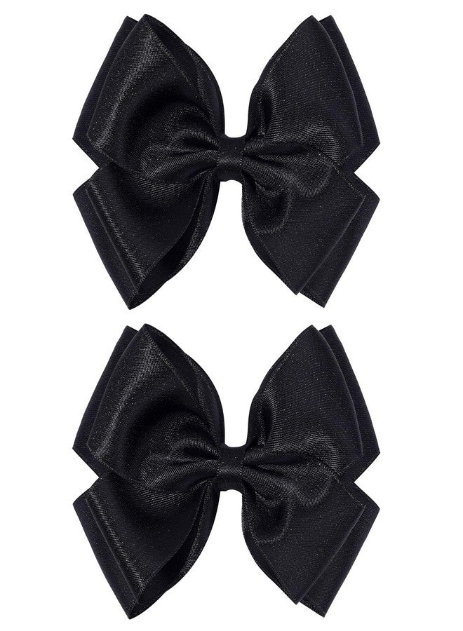 CN 4.5 Inch Black Glitter Hair Bows for Girls Alligator Clips Sparkly Satin Hair Accessories for Kids Toddler Women on Birthday Wedding Christmas and Party - Image 1